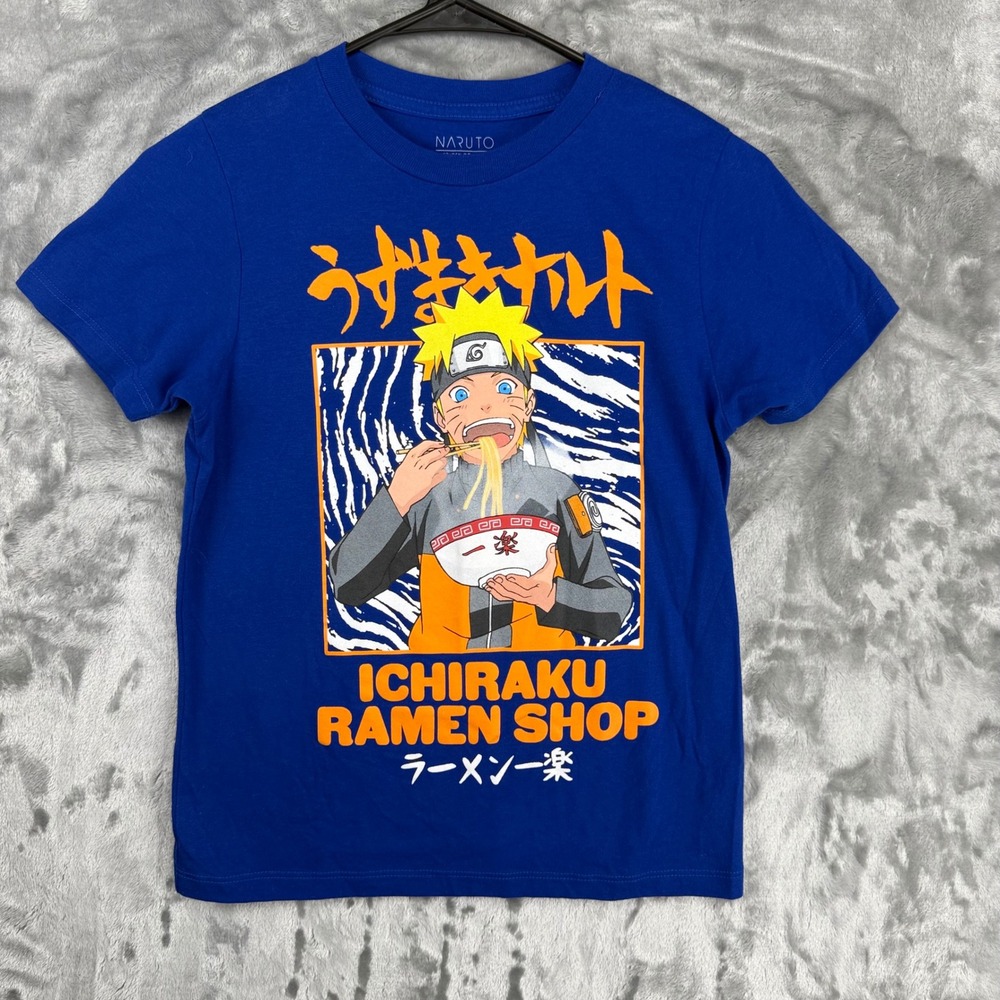 Naruto Shippuden Ichiraku Ramen Shop Blue Graphic T-Shirt Kids Size M 22650